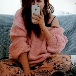 Pink oversized long sweater plus size curvy